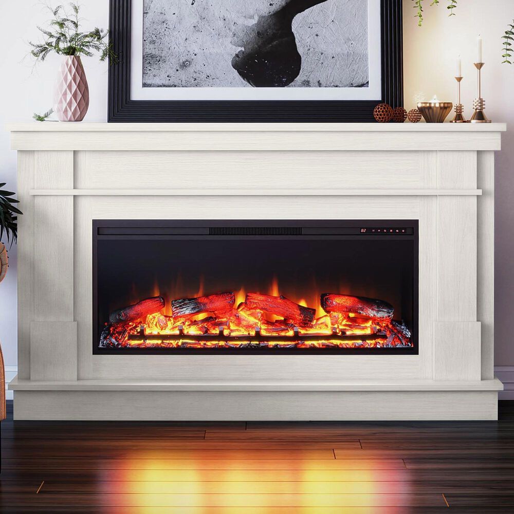 DHP Elmcrest Mantel with Electric Fireplace in Plaster | NFM