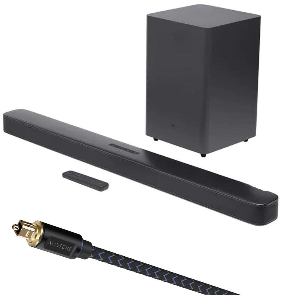 JBL 2.1 Channel Soundbar with Wireless Subwoofer System in Black + Austere V Series Optical Audio Cable 6ft, , large