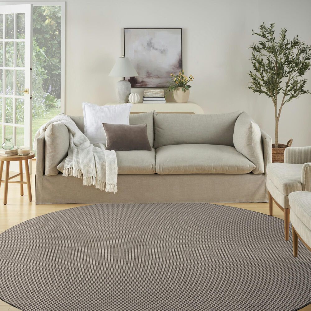 Nourison Courtyard Ivory and Charcoal 8&#39; Round Indoor/Outdoor Area Rug, , large