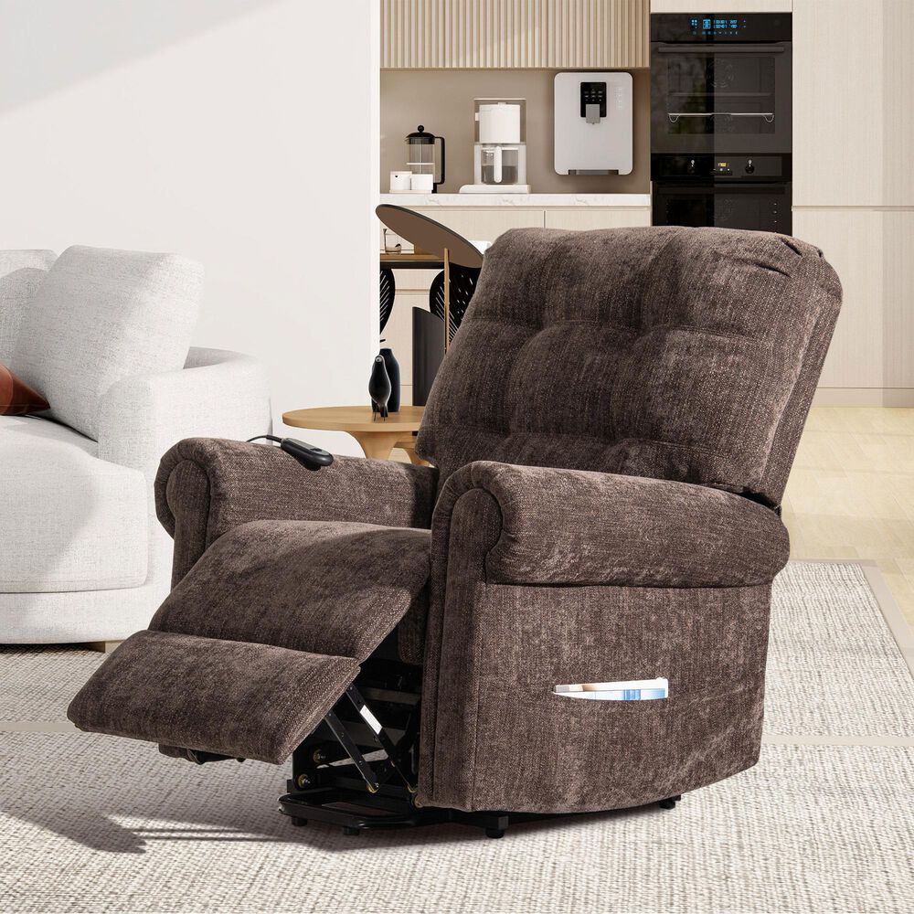 Jennifer Taylor Home Irwin Power Lift Assistance Recliner Chair in Chocolate Brown, , large