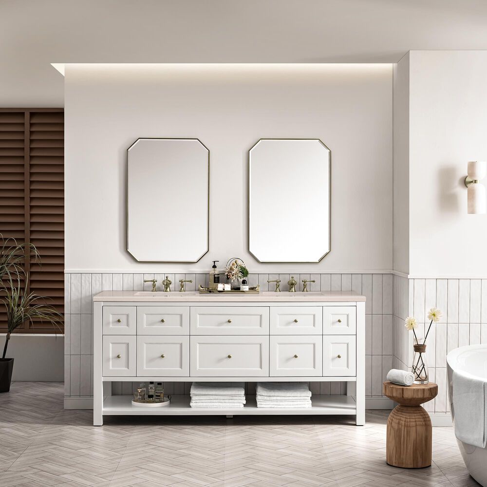 James Martin Vanities Breckenridge 72&quot; Double Bathroom Vanity in Bright White with 3 cm Eternal Marfil Quartz Top and Rectangular Sinks, , large