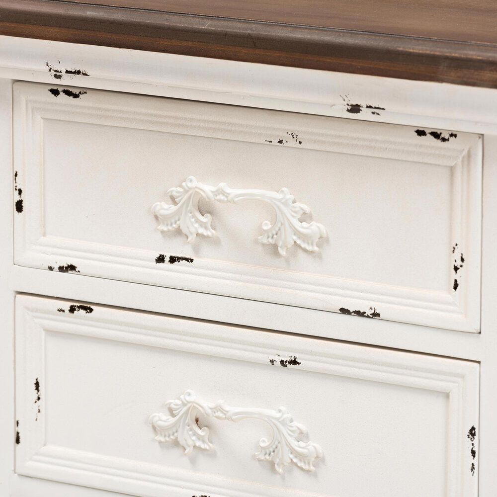 Baxton Studio Levron 3-Drawer End Table in Walnut Brown and Antique White, , large