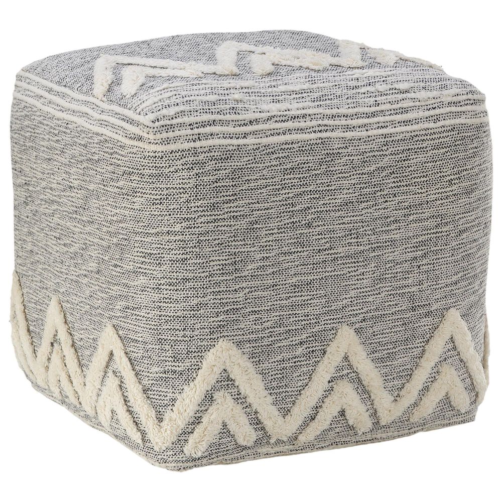 LR Home 16" Square Pouf in Gray and Melange, , large