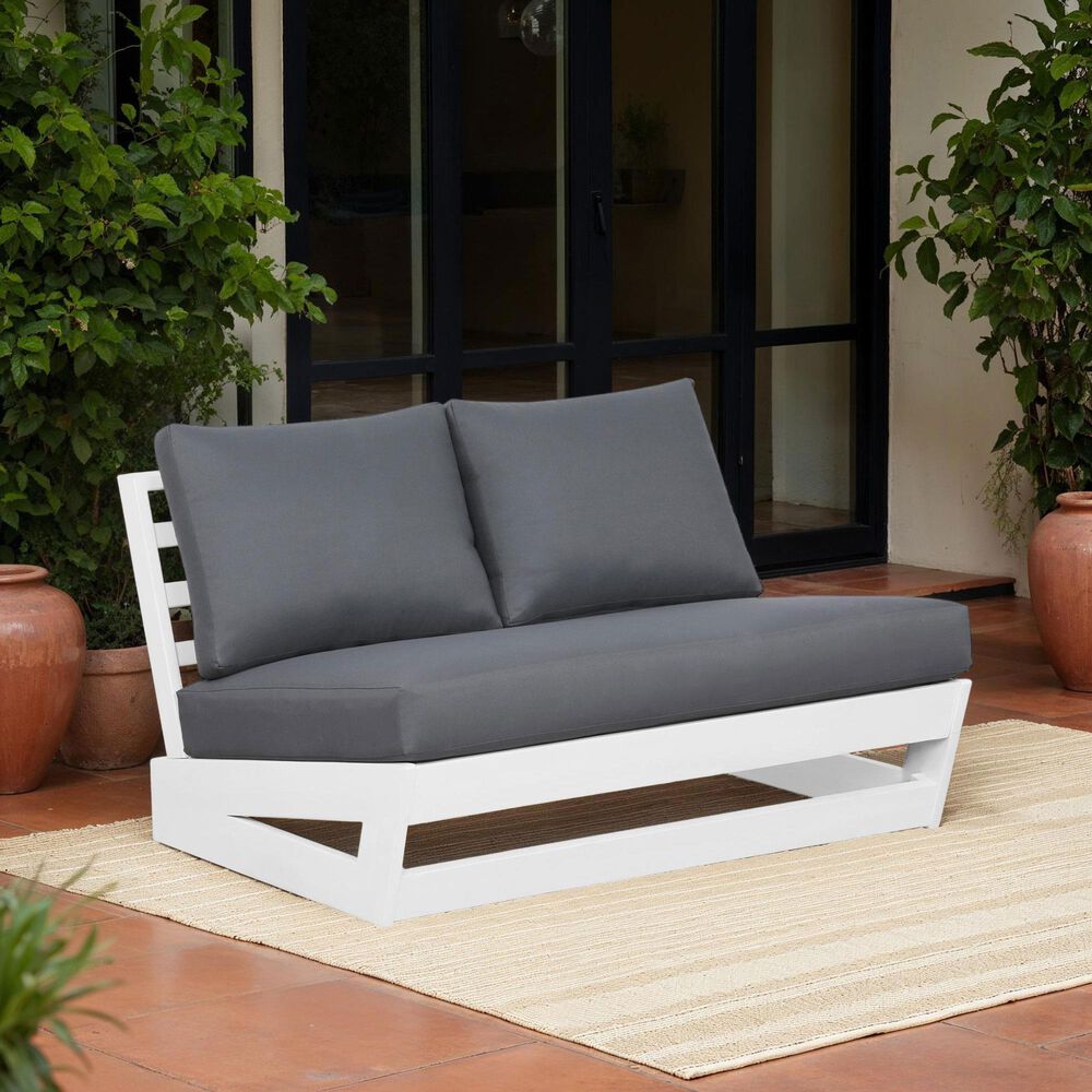 Linon Home Decor Silbury Outdoor Bench with Grey Cushion in White, , large