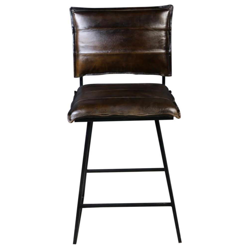 Porter Design Malin Swivel Counter Stool in Black Finish and Brown Top Grain Leather, , large