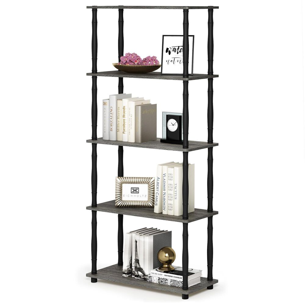 HOMLUX Turn-N-Tube 5-Tier Open Storage Bookshelf in French Oak and Black, , large