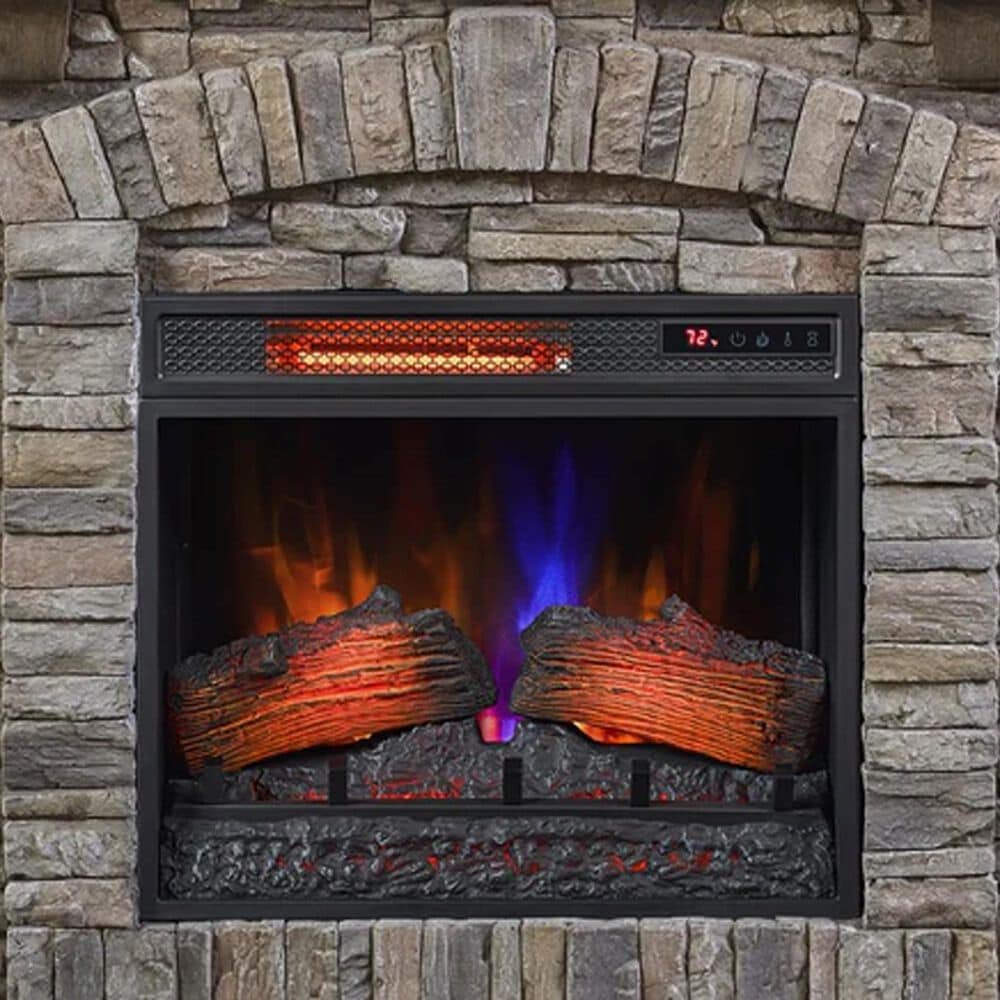 Fabio Flames Montana Mantel Fireplace in Smoky Grey Stone, , large