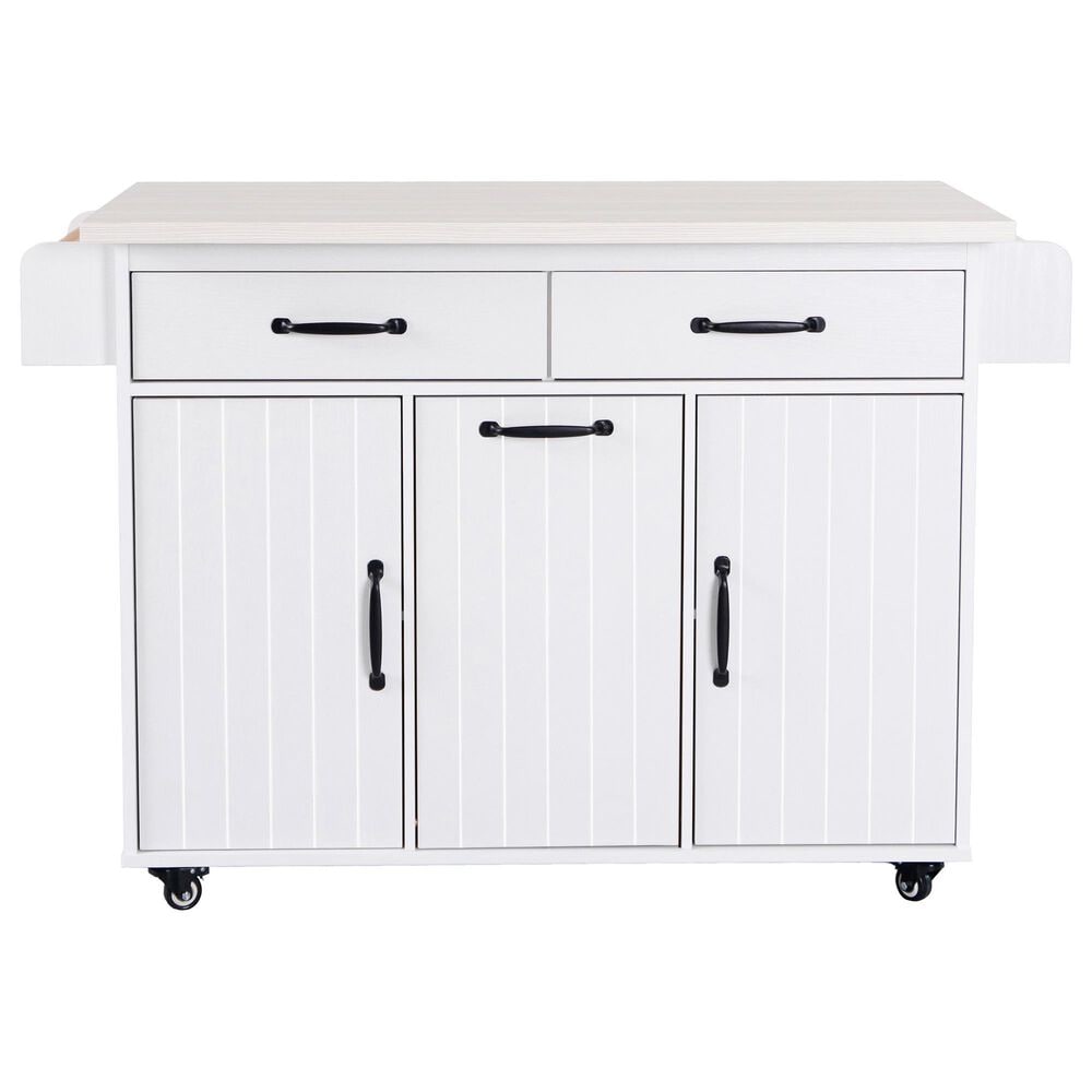 HOMLUX 44" Kitchen Island with Trash Can Storage Cabinet in White, , large