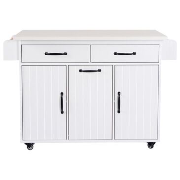 HOMLUX 44" Kitchen Island with Trash Can Storage Cabinet in White, , large