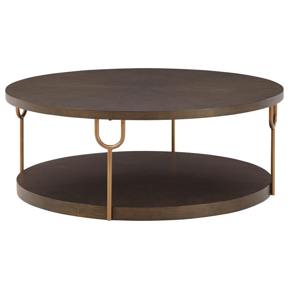 Signature Design by Ashley Brazburn Round Cocktail Table in Dark Brown and Gold, , large