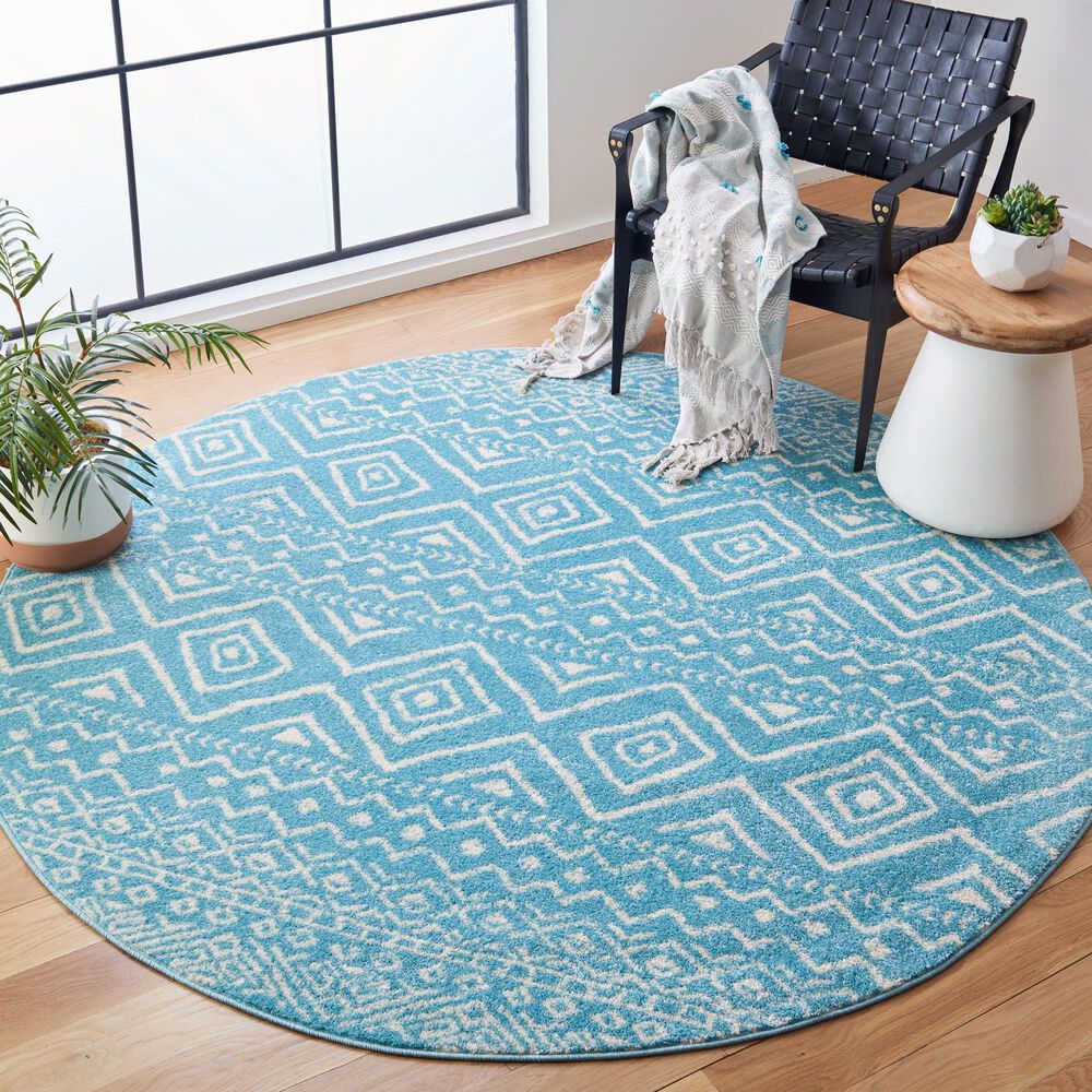 Safavieh Tulum  6&#39;7&quot; Round Turquoise and Ivory Area Rug, , large