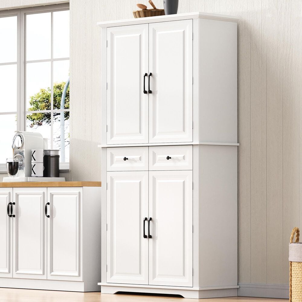HOMLUX HOMLUX 71" Tall Kitchen Pantry Cabinet with 3 Pull Out Cabinet Organizers, Farmhouse Embossed Texture Storage Cabinet with 6 Door Shelves, 2 Drawers, Freestanding Cupboard for Kitchen, Dining Room White, , large