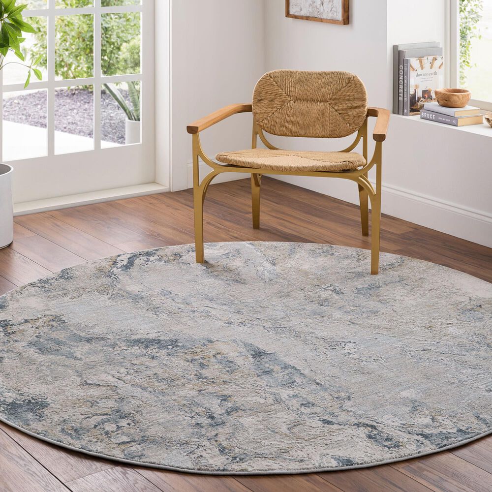 Surya Brunswick 5&#39;3&quot; Round Dusty Sage, Taupe, Light Gray, White, Pale Blue, Olive, Teal and Navy Area Rug, , large