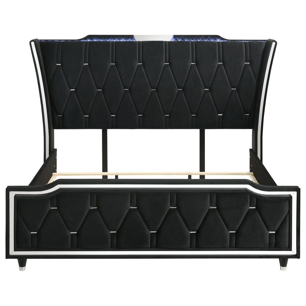 Pacific Landing Lorient 5 Piece King Wingback Bedroom Set with Flame Effect in Black Velvet, , large