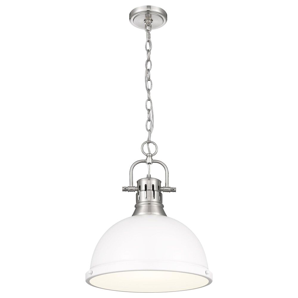 Golden Lighting Duncan 1-Light Pendant with Chain and Matte White Shade in Pewter, , large