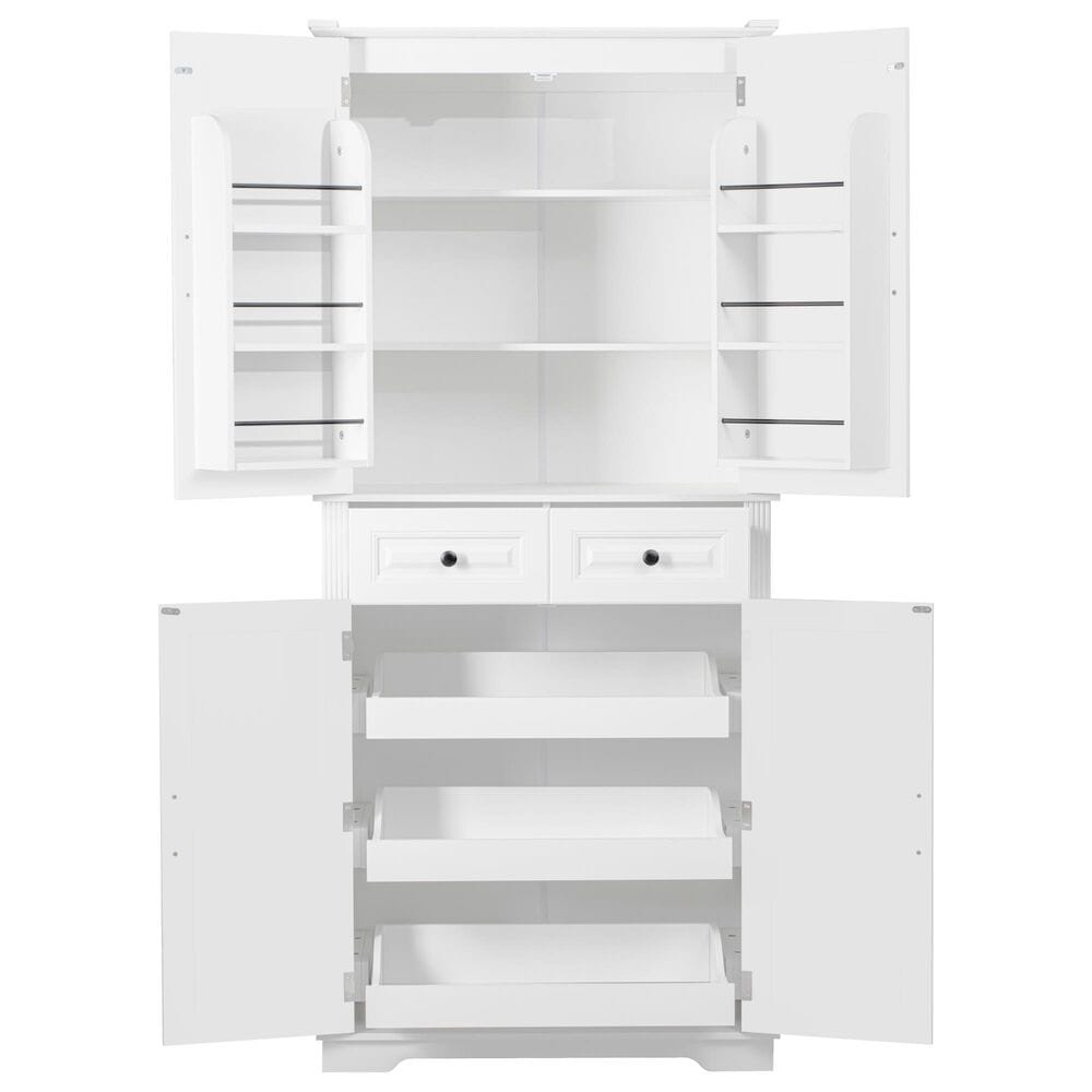 HOMLUX HOMLUX 71" Tall Kitchen Pantry Cabinet with 3 Pull Out Cabinet Organizers, Farmhouse Embossed Texture Storage Cabinet with 6 Door Shelves, 2 Drawers, Freestanding Cupboard for Kitchen, Dining Room White, , large