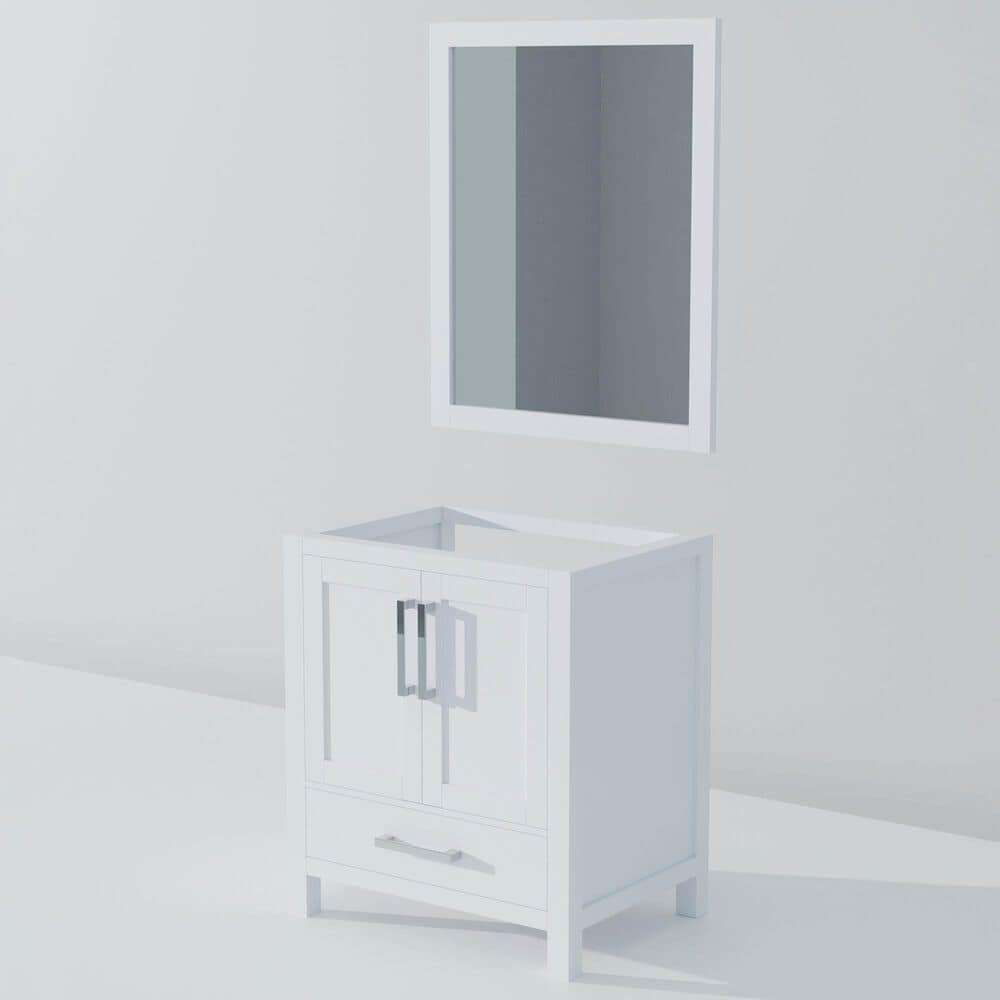 Lexora Home Jacques 30&quot; Single Bathroom Vanity Cabinet Only in White and 28&quot; Mirror, , large