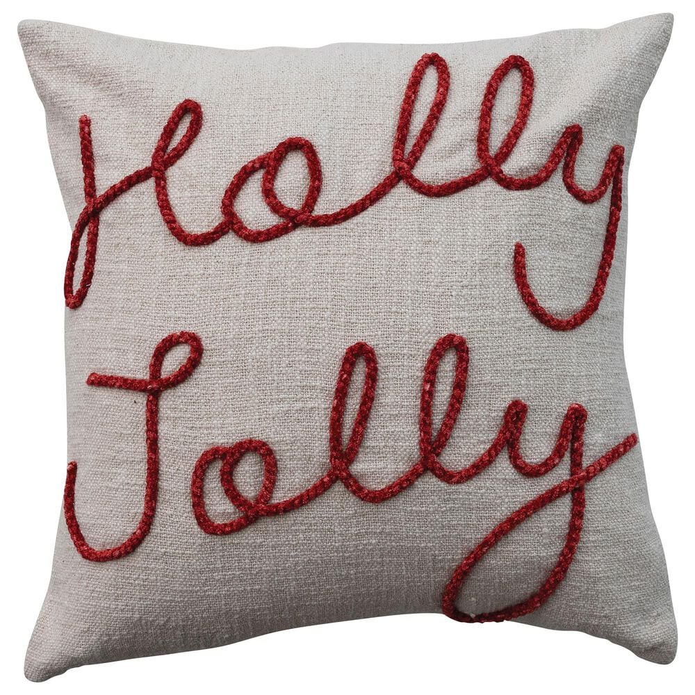 Creative Coop Holly Jolly 20" Square Throw Pillow in Red and Natural, , large