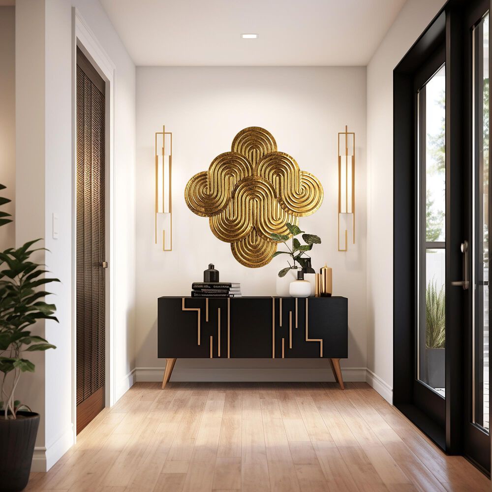 Creative Coop 31.25" x 30.5" Decorative Waves Wall Metal in Gold, , large