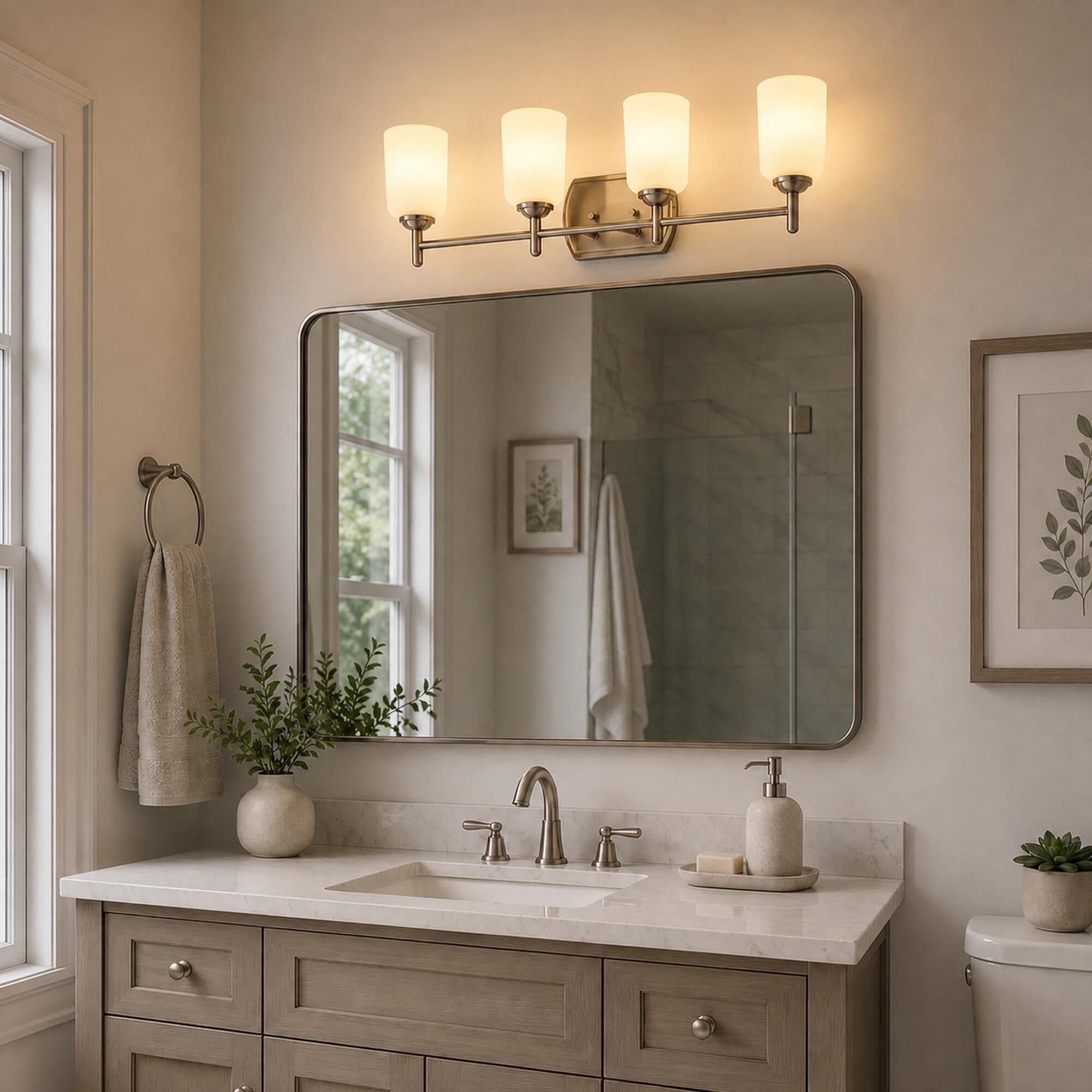 Vaxcel Laurelhurst 4-Light Bathroom Vanity in Satin Nickel