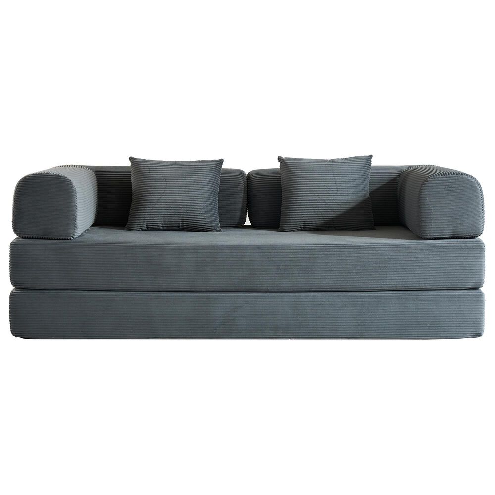 GigaCloud Corduroy Convertible Sleeper Sofa with Cylindrical Pillow in Gray, , large