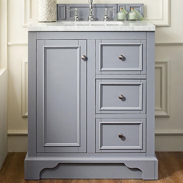 James Martin De Soto 30" Single Bathroom Vanity in Silver Gray with 3 cm Carrara White Marble Top and Rectangular Sink, , large