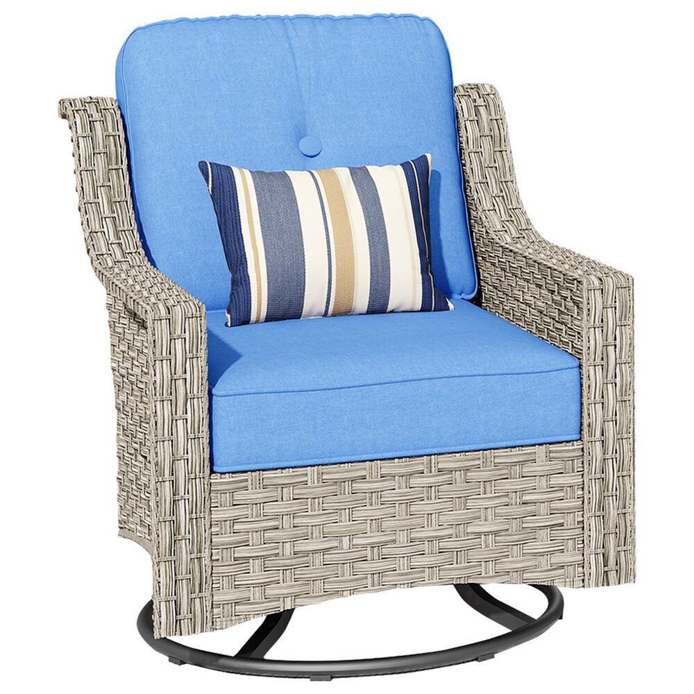 HOMLUX 3-Piece Outdoor Swivel Rocking Chair Set and Side Table in Diamond Blue, , large