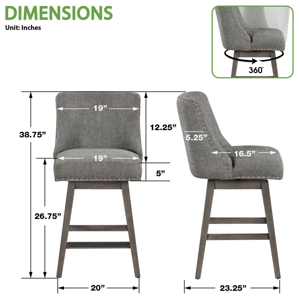 OSP Home Granville Swivel Counter Stool with Charcoal Upholstered in Grey, , large