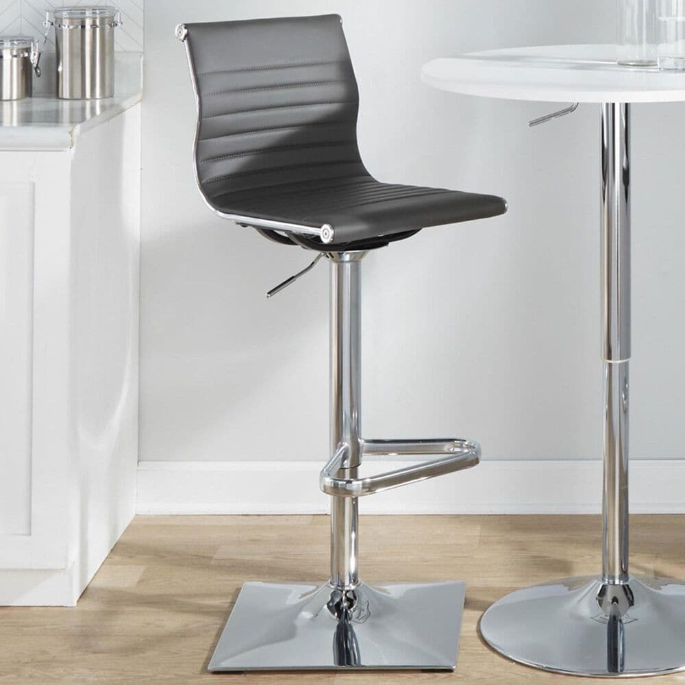 Lumisource Masters Swivel Adjustable Barstool with Grey Cushion in Chrome, , large