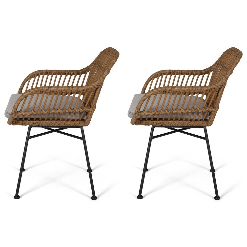 Hearth and Haven Rodney Outdoor Chair with Beige Cushion in Brown &#40;Set of 2&#41;, , large