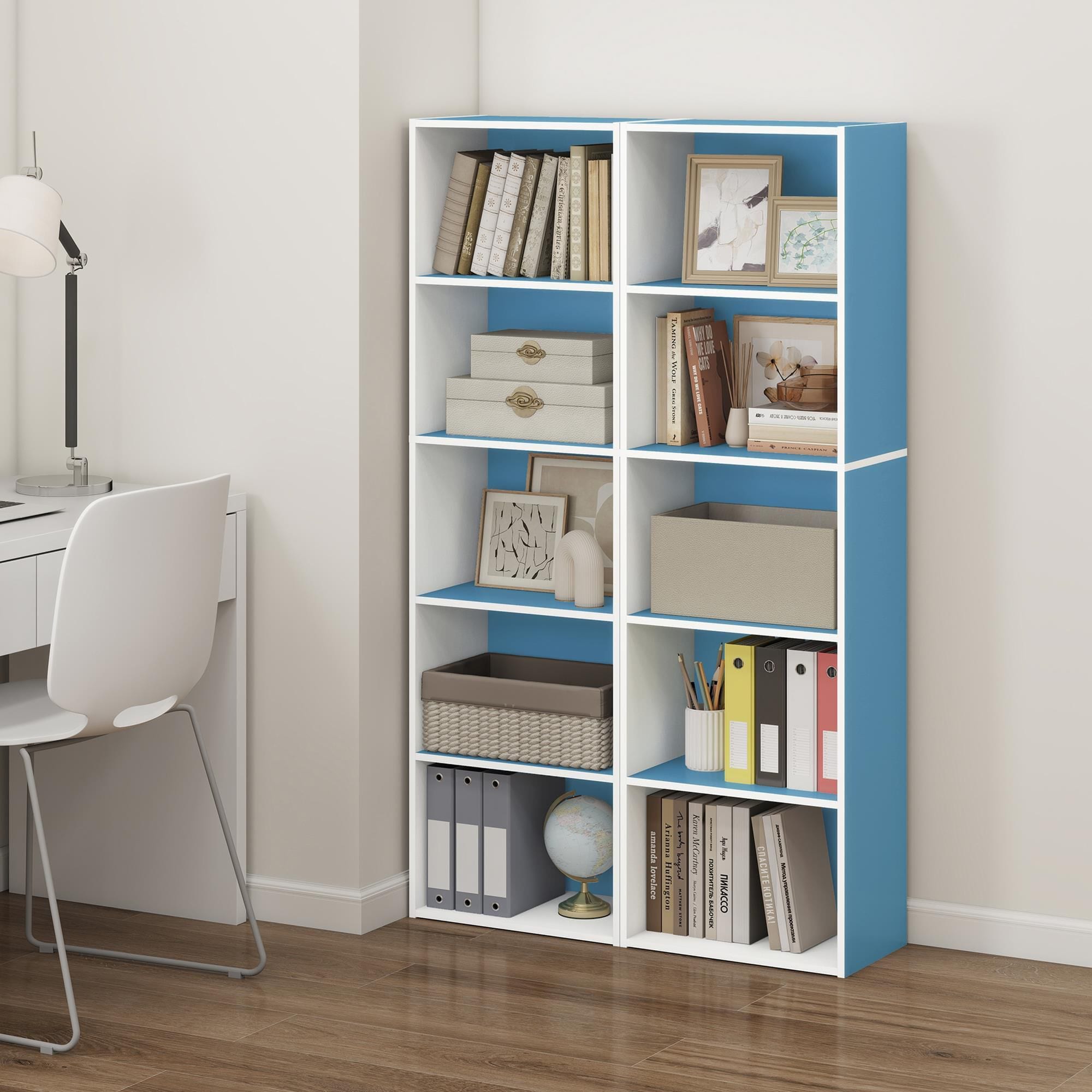 HOMLUX 5-Tier Reversible Bookshelf with Decorative Open Shelves in