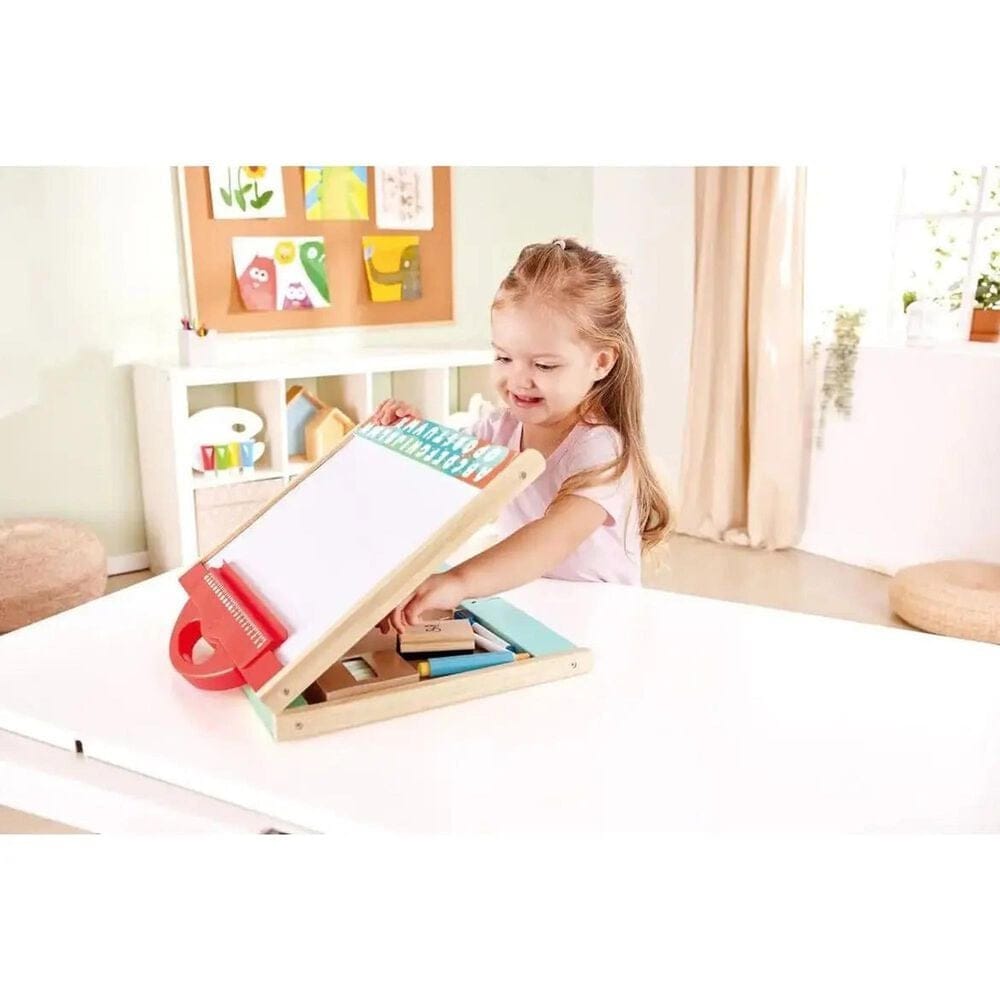 Hape Toys Store and Go Easel Folding Double-Sided Tabletop Blackboard and Whiteboard with Chalks, Markers, , large