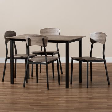 Baxton Studio Marcus 5-Piece Dining Set in Black/Oak, , large