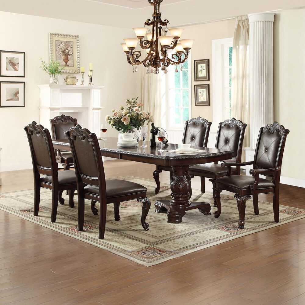 Crown Mark Kiera Double Pedestal Dining Table Only in Rich Brown , , large