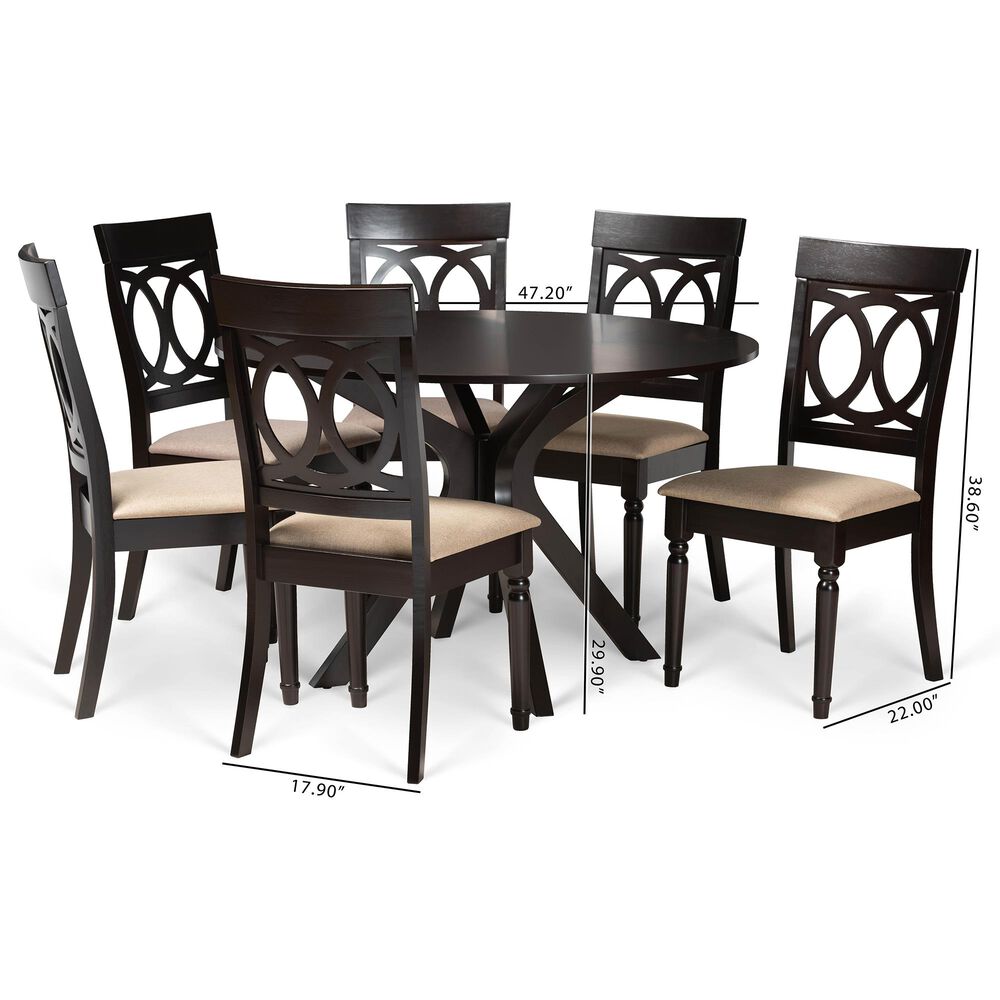 Baxton Studio Jessie 7-Piece Dining Set in Sand/Dark Brown, , large