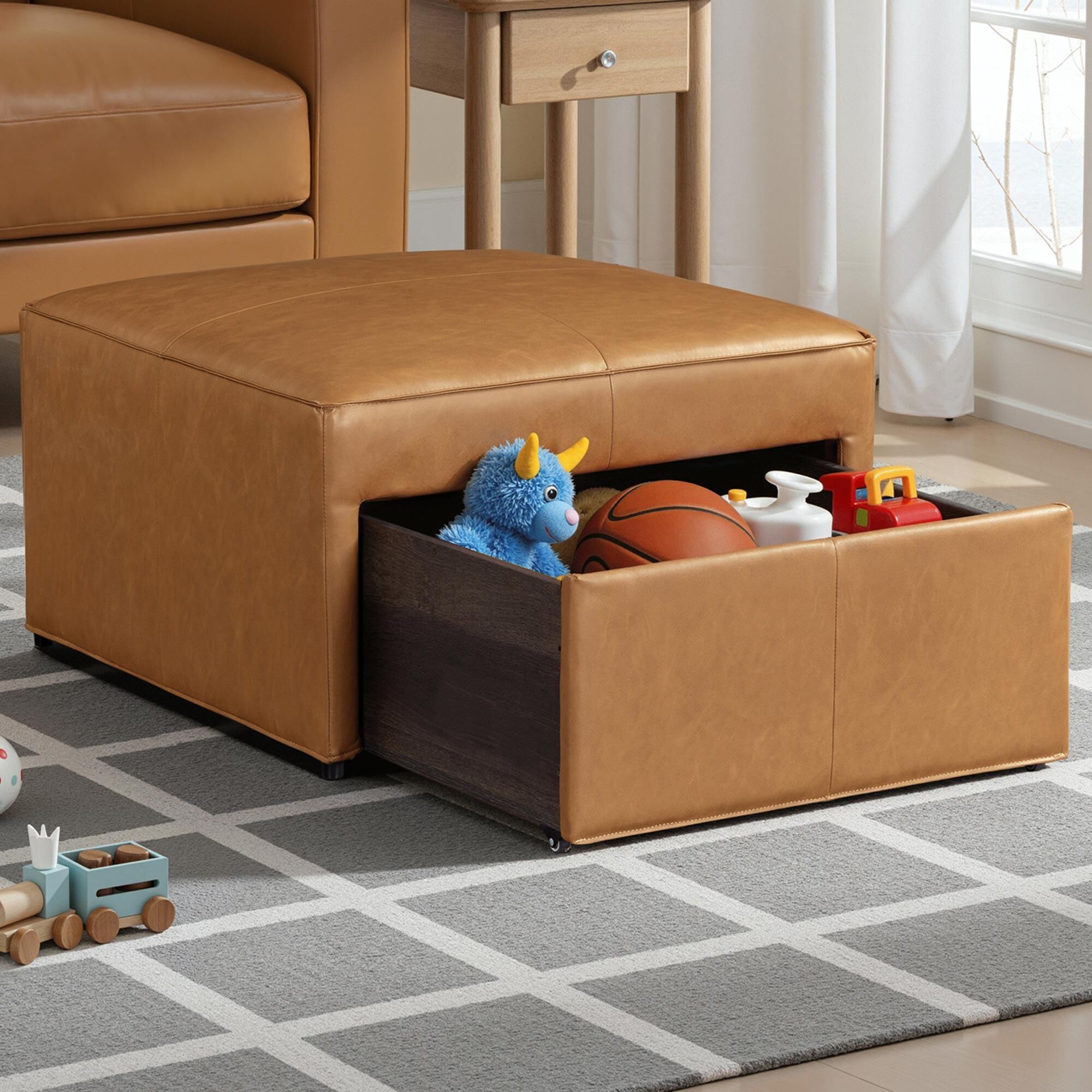 Lifestyle Solutions Hailey Storage Ottoman in Camel