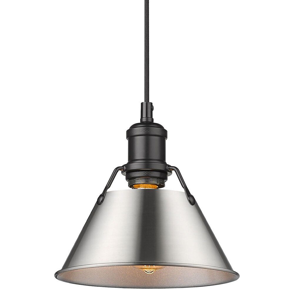 Golden Lighting Orwell 1-Light Small Pendant with Pewter Shade in Matte Black, , large