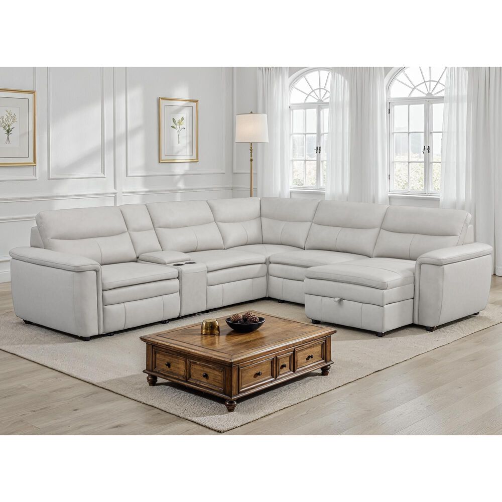 Oxford Furniture 6-Piece Leather Power Reclining Sectional with Power Headrests in Ajax Stone, , large
