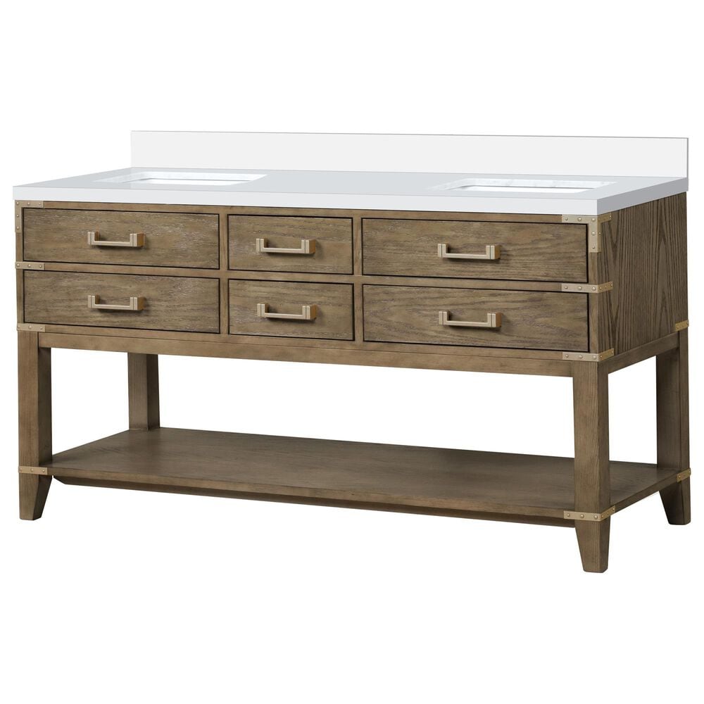 Lexora Home Norwalk 60" Double Bathroom Vanity in Grey Oak with White Cultured Marble Top and Rectangle Sink, , large