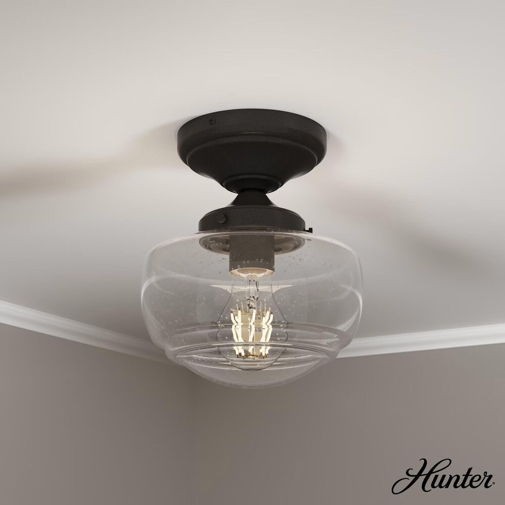 Hunter Saddle Creek 1-Light Mini Semi Flush with Clear Seeded Glass in Noble Bronze, , large