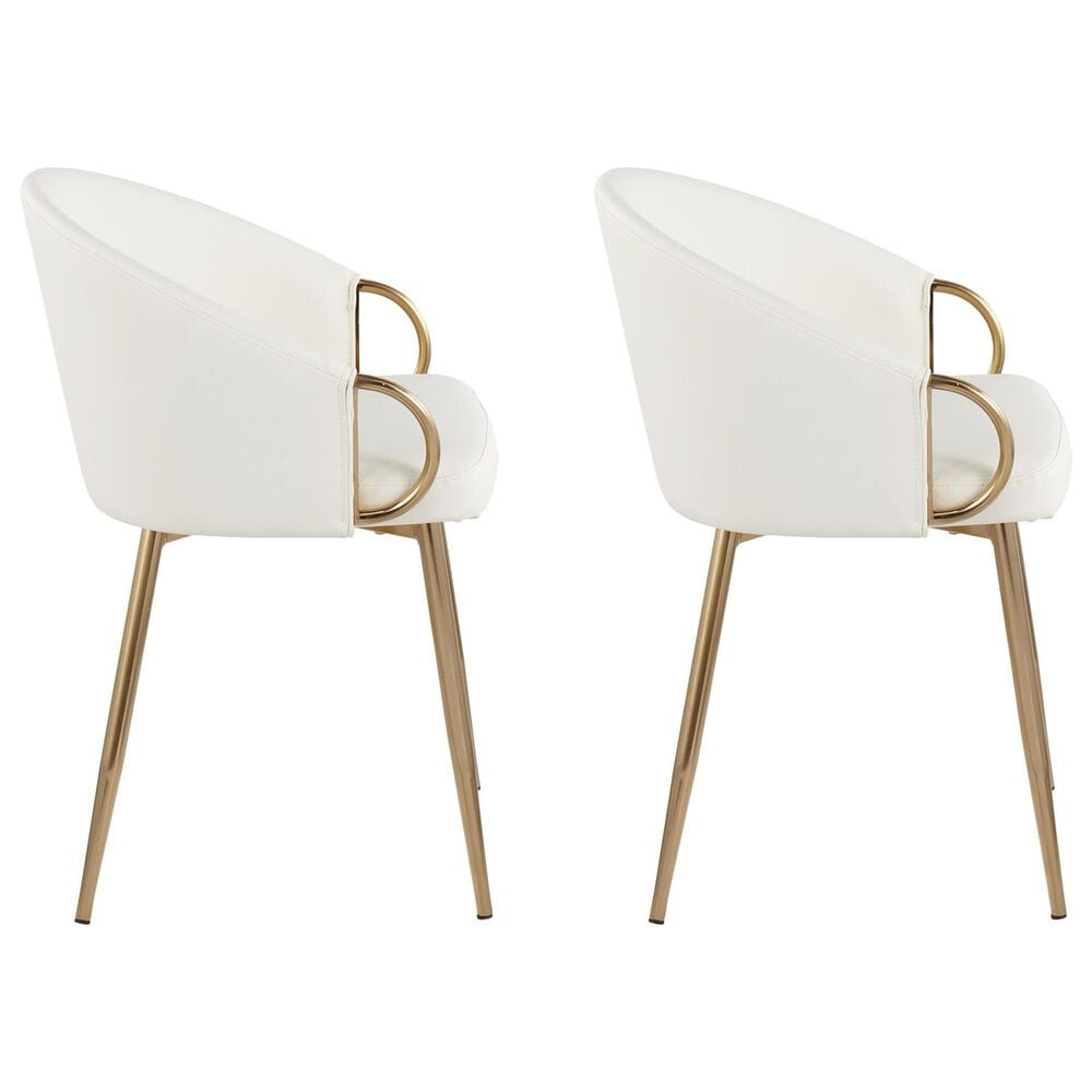 LumiSource Claire Arm Chair with White Faux Leather Cushion in Gold (Set of 2), , large