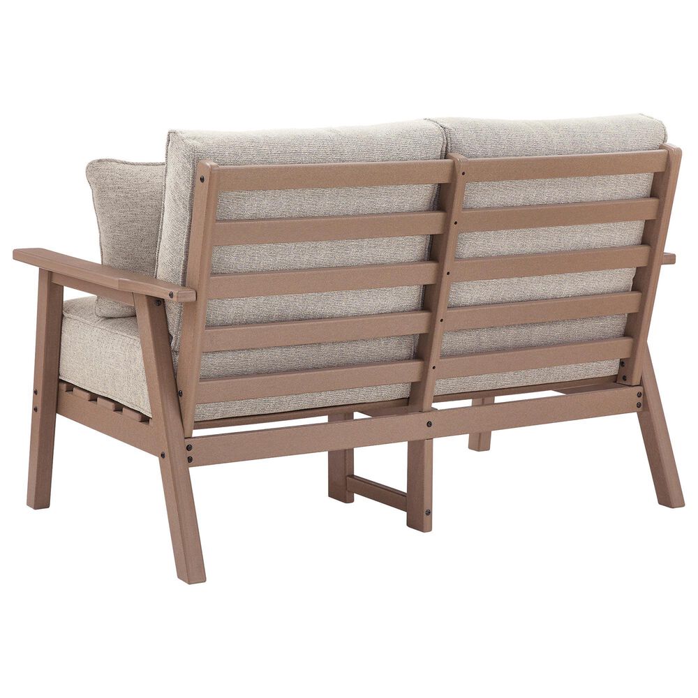 Ashley Grover Beach Outdoor Loveseat with Cushion in Driftwood, , large