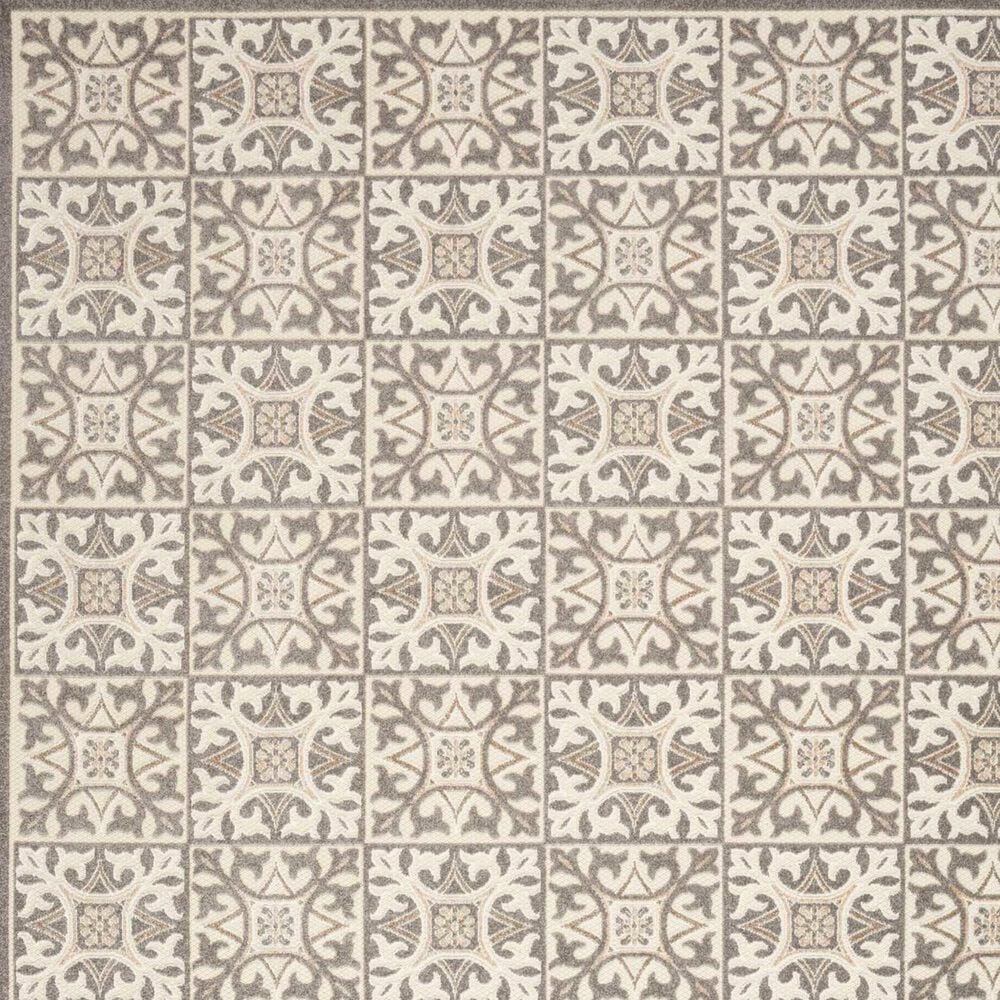 Nourison Aloha Damask 5&#39;3&quot; x 7&#39;5&quot; Ivory and Grey Indoor/Outdoor Area Rug, , large