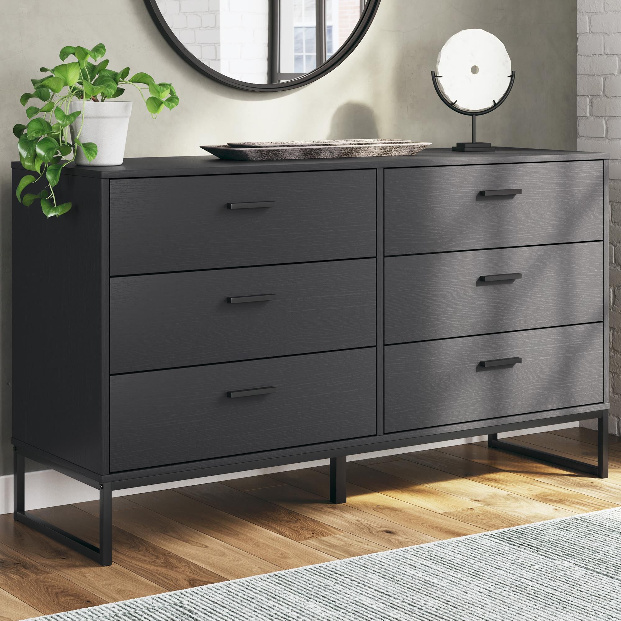 Ashley Socalle 6-Drawer Dresser in Matte Black