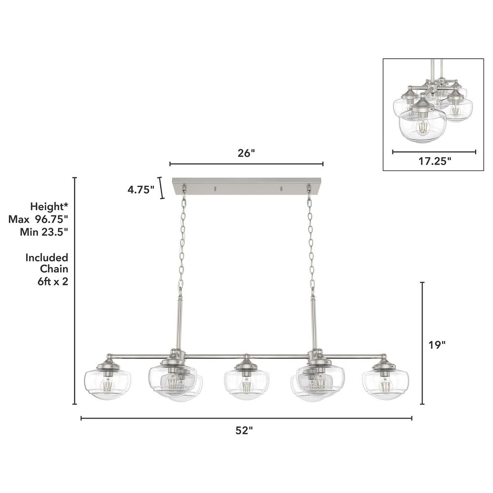 Hunter Saddle Creek 7-Light Linear Chandelier with Seeded Shade in Brushed Nickel, , large