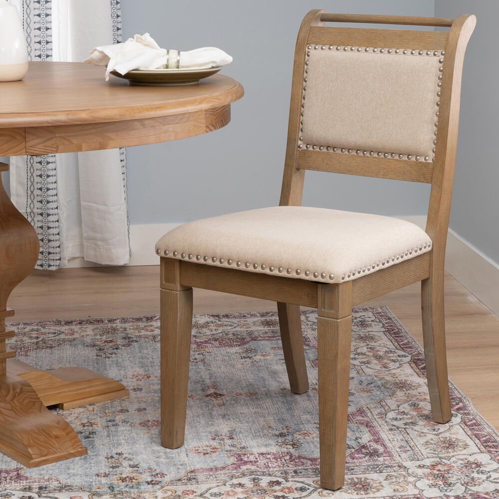 Linon Home Decor Emerson Side Chair with Beige Solid Upholstery in Natural, , large