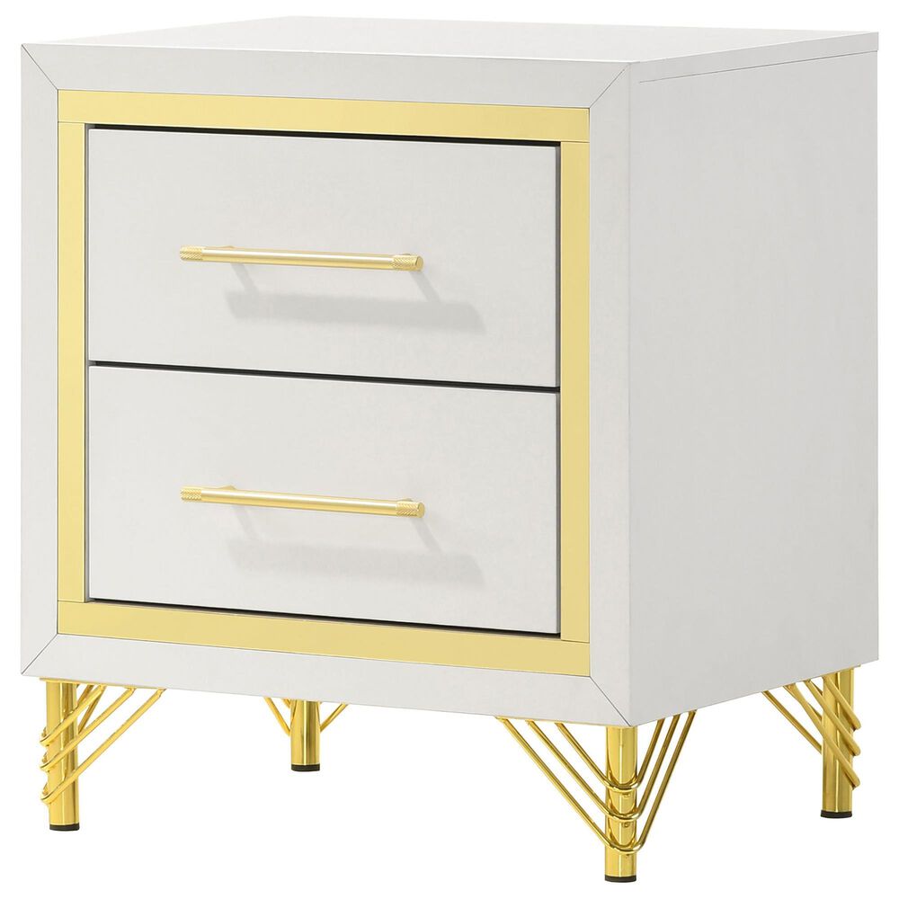 Pacific Landing Lucia 2-Drawer Nightstand in Bright White and Gold, , large