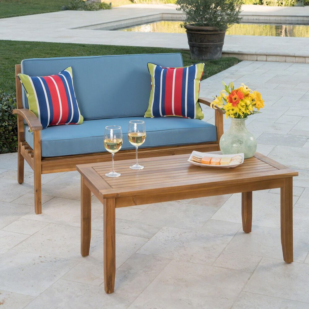 Hearth and Haven Peyton 2-Piece Patio Conversation Set with Beige Cushion in Teak, , large