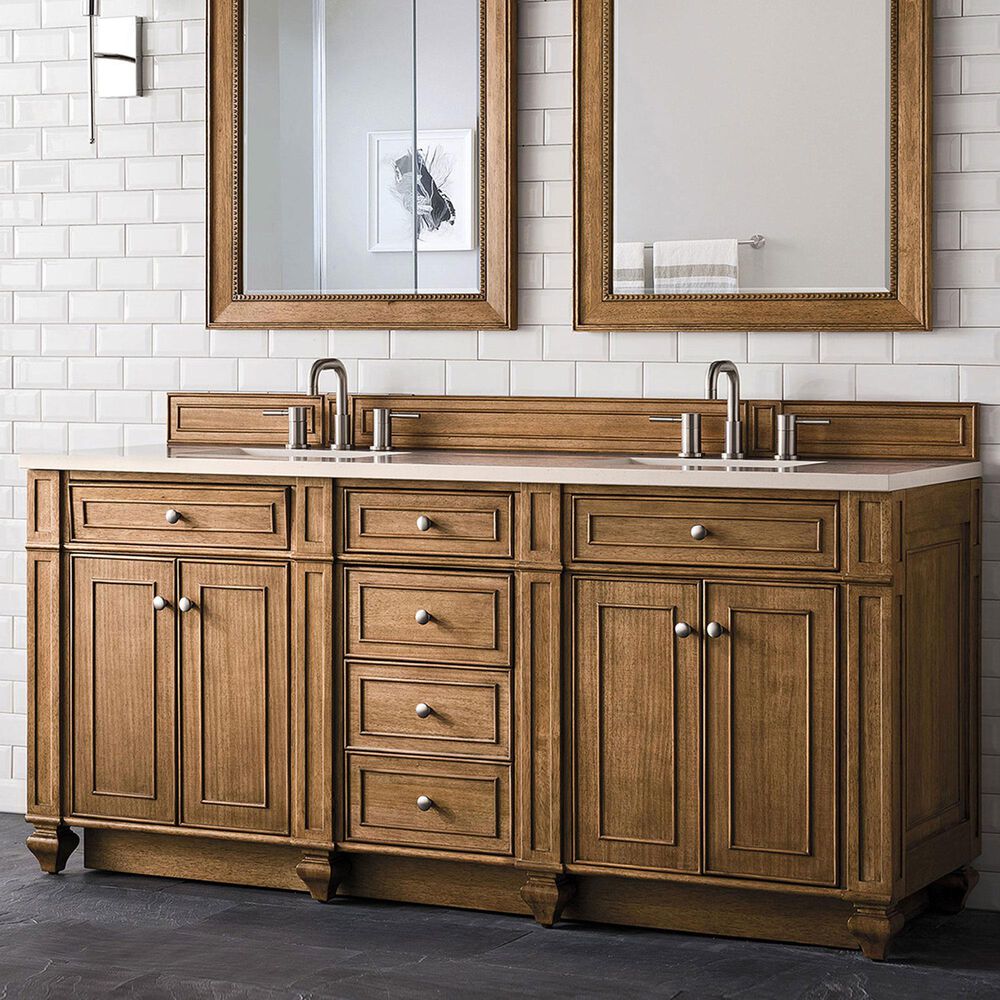 James Martin Vanities Bristol 72&quot; Double Bathroom Vanity in Saddle Brown with 3 cm Eternal Marfil Quartz Top and Rectangular Sinks, , large