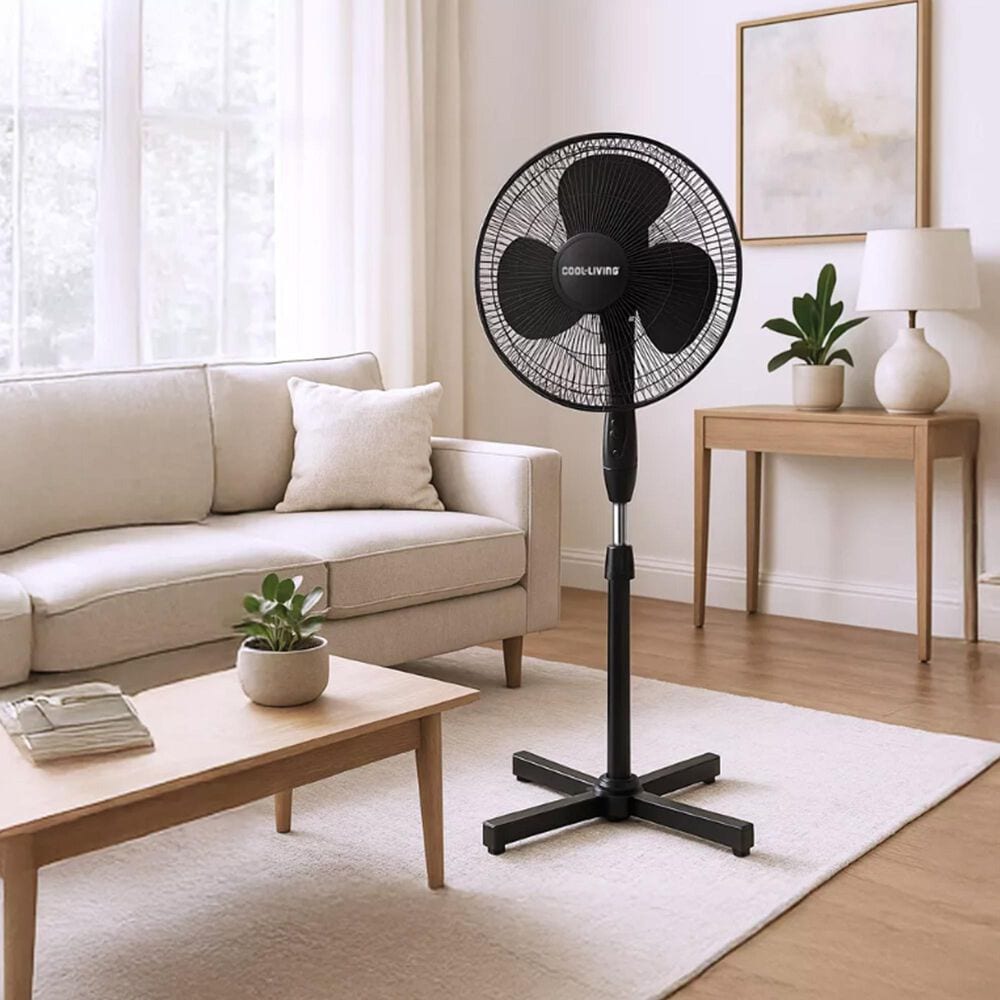 Cool-Living 16" 3-Speed Oscillating Pedestal Fan with Adjustable Height &amp; Tilt in Black, , large